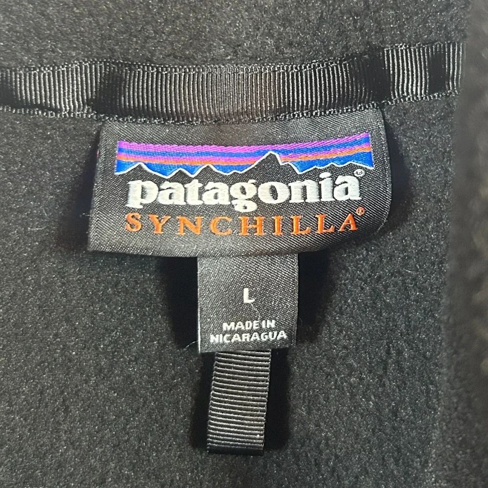 Patagonia Synchilla Vest Mens Large Black Fleece Sleeveless Mock Neck‎ Full Zip